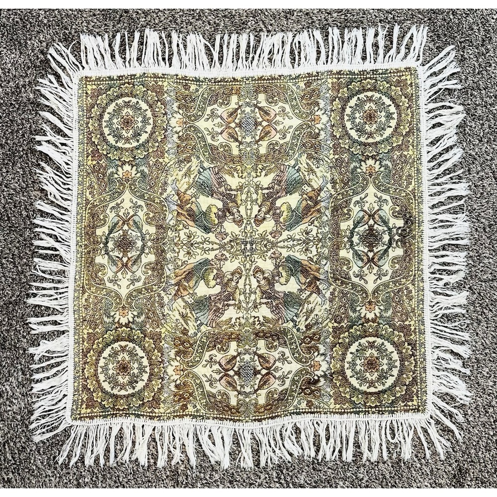 VTG Tapestry Square Table Cloth/Scarf 31x31 Fringe Victorian Made In Italy DD23